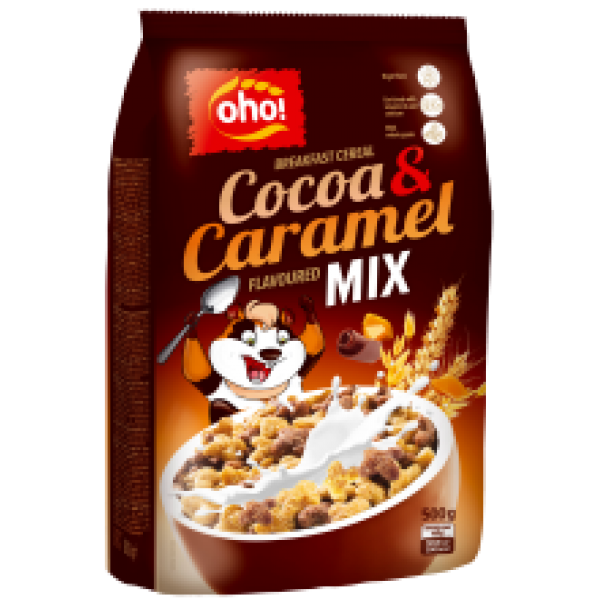 Oho Cocoa Crunch And Caramel Breakfast Cereals Mix 500g 600x600